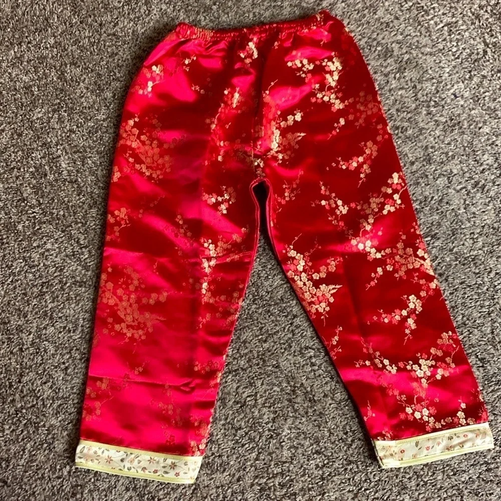 Vintage Double Peach 2 piece Asian outfit Size 10 Red and champagne color